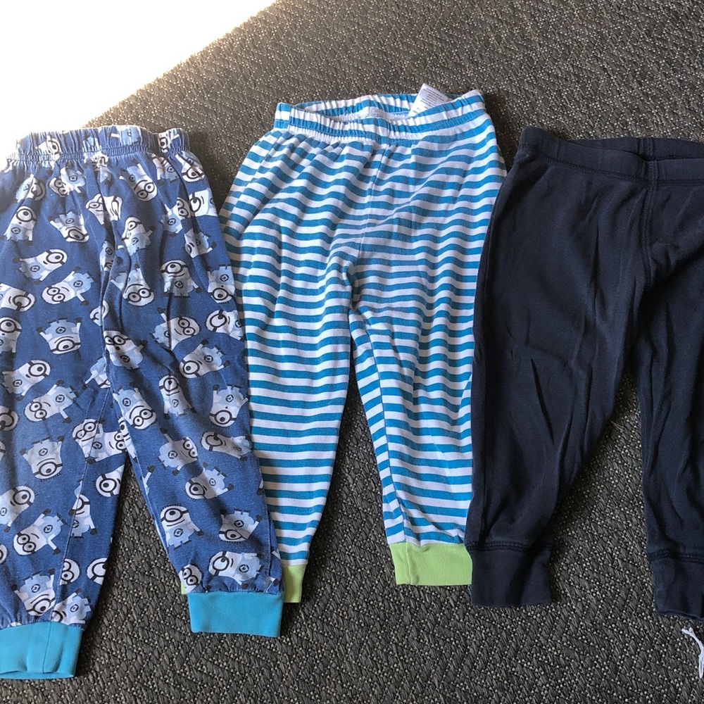 3 Toddler Blue Striped Sleep Pants with Green Cuffs